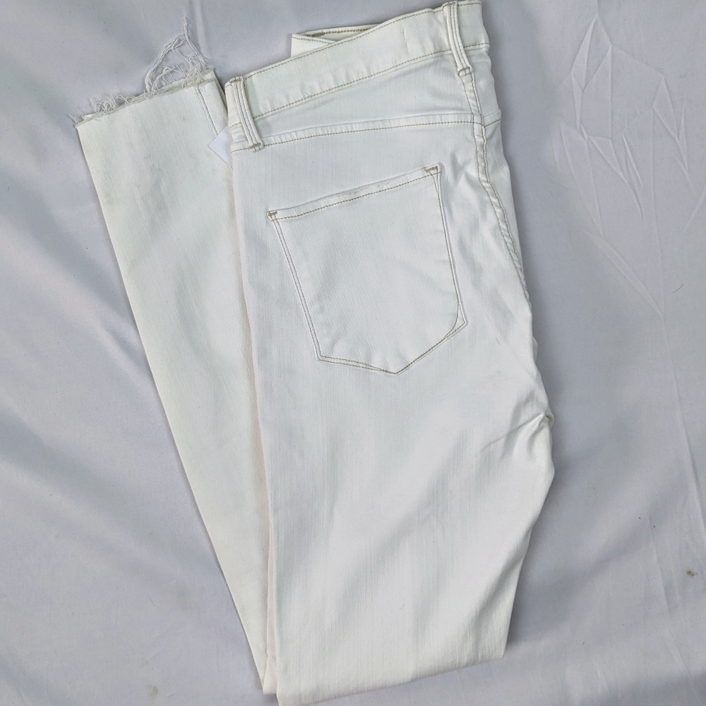AYR Jean Skinny Stretch Ankle High Rise Distressed Ripped Zip Fly White 31 NWT